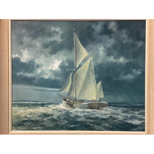 434 - PETER BILAS, 1952,Acrylic on Canvas, of an Antarctic Nautical scene, signed and dated lower left 198... 