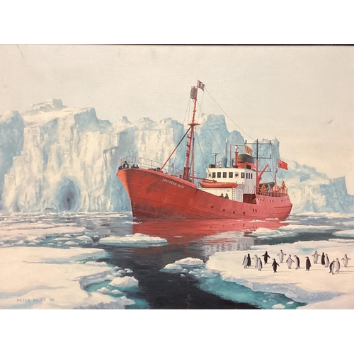 434 - PETER BILAS, 1952,Acrylic on Canvas, of an Antarctic Nautical scene, signed and dated lower left 198... 