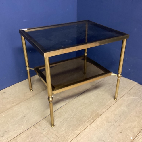 476 - A brass and smoked glass two tier side table 55.5cm W x 45.5cm D x 51cm H