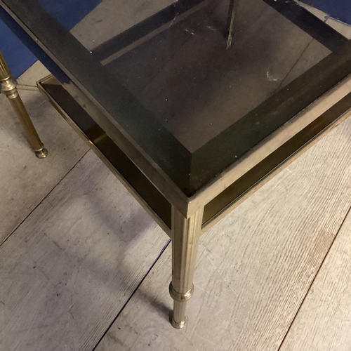 476 - A brass and smoked glass two tier side table 55.5cm W x 45.5cm D x 51cm H