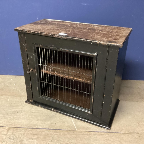 478 - Victorian pine bread cupboard with wired door 51cm W x 26cm D x 44cm H