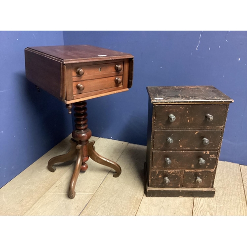 479 - Small Georgian stipple chest and a Victorian work table and another small occasional table