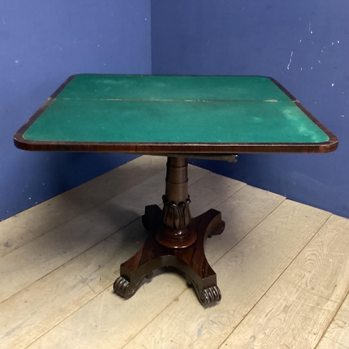 481 - A mid C19th rosewood fold over card table, with baize interior