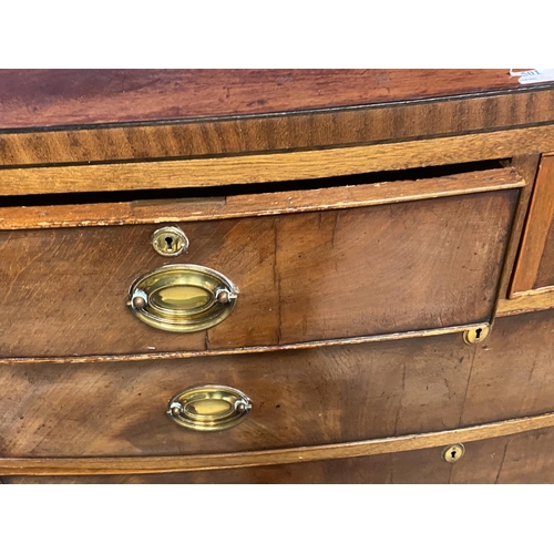 501 - Mahogany bow front chest of 2 short over 3 long drawers, 103cm W x 104cmH, some wear