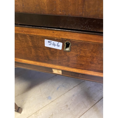 546 - Breakfront mahogany and inlaid sideboard, central drawer with fitted cutlery compartments, flanked b... 