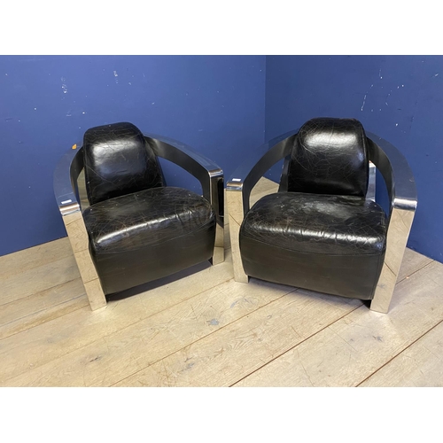 567 - Pair of contemporary chrome and leather tub arm chairs, possibly 19702s/1980s, possibly Halo Mars or... 