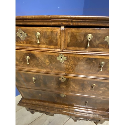 580 - Queen Anne style walnut chest on raised legs (possibly parts not associated) one leg missing at back... 