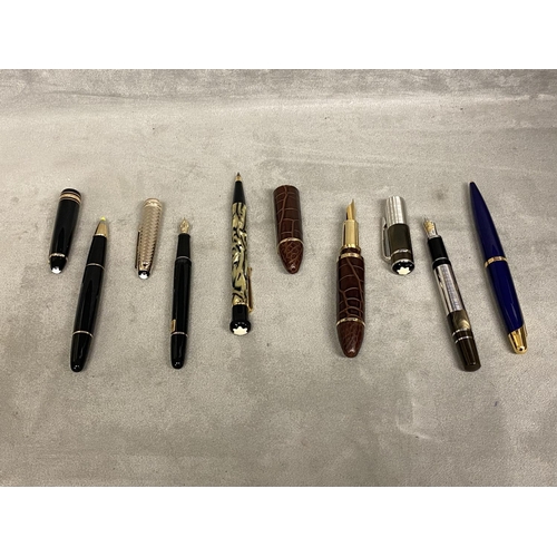 64 - A collection of Fountain Pens, to include Louis Vuitton, 3 Mont Blancs and others, in a presentation... 