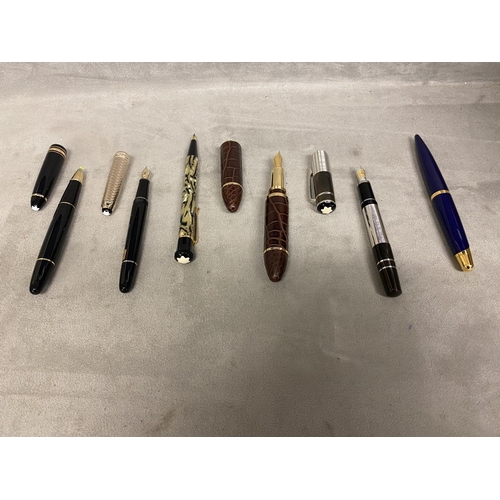 64 - A collection of Fountain Pens, to include Louis Vuitton, 3 Mont Blancs and others, in a presentation... 