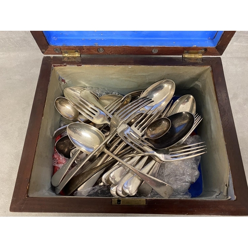 69 - A collection of plated cutlery in a mahogany box