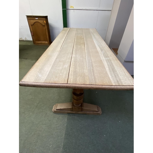 572 - A very large heavy faded/bleached oak refectory table with stretcher to base, 258cm Long x103cm Wide... 