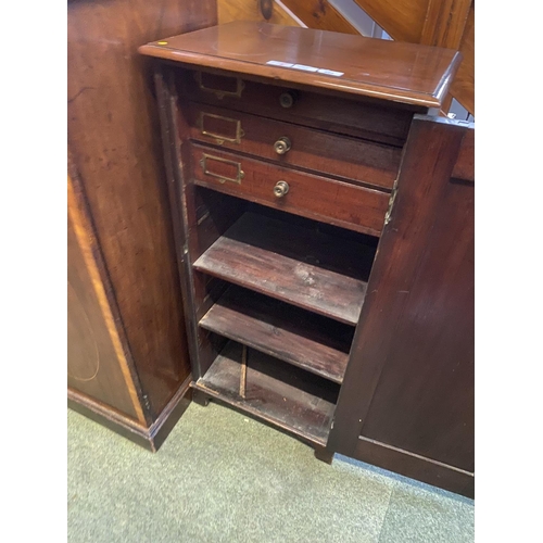 595 - Mahogany music cabinet, with 2 drawers etc