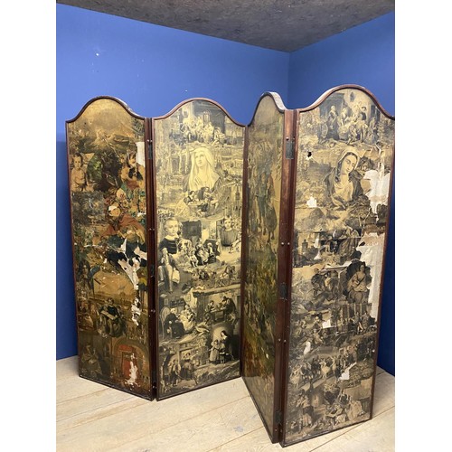 520 - A four fold decorative screen, covered Decoupage with Victorian and Edwardian images, as found 59cm ... 