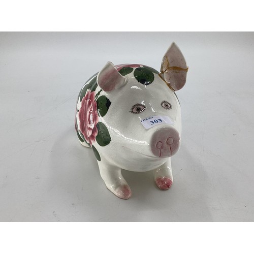 303 - A china Wemyss Pig, 26cmL x 20cmH, needs restoration