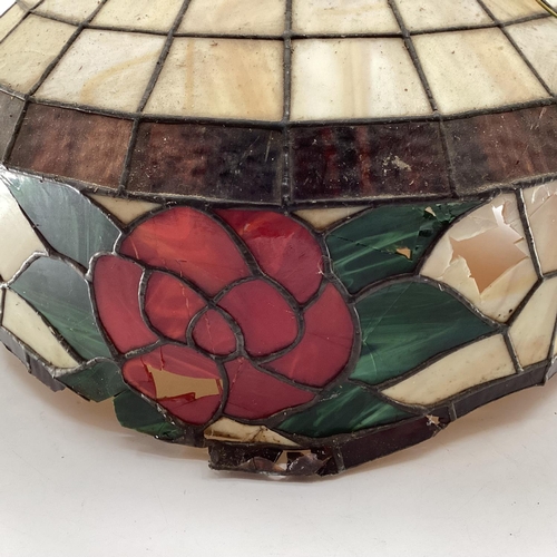 128 - Large Tiffany Style lead glass celling lamp shade, some damage and losses, 53cm d