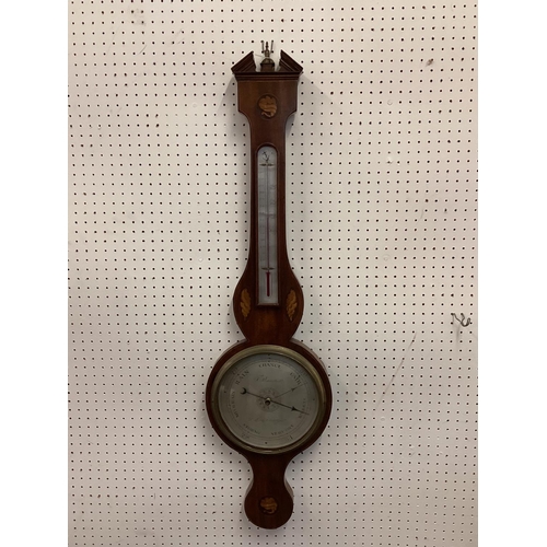 131 - Georgian inlaid mahogany banjo barometer 97cm