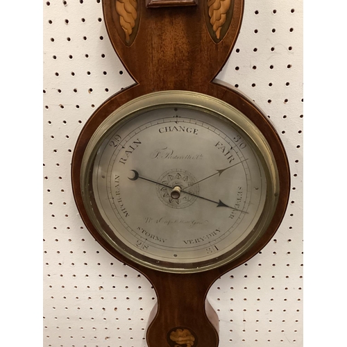 131 - Georgian inlaid mahogany banjo barometer 97cm