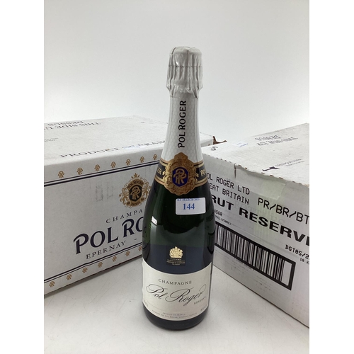 144 - 12 bottles of Pol Roger Brut Reserva Champagne, each 75cl. Circa 2021