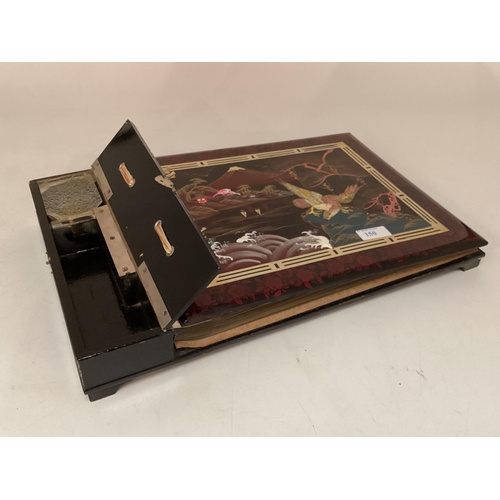 150 - An Oriental style musical photo album with lacquer and faux mother of pearl decoration