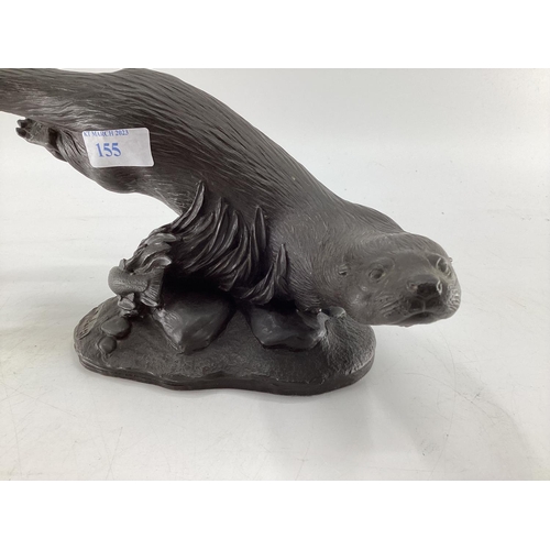 155 - A resin model of an otter by Tim Mackie, on Naturalistic base, 30 x 16cm