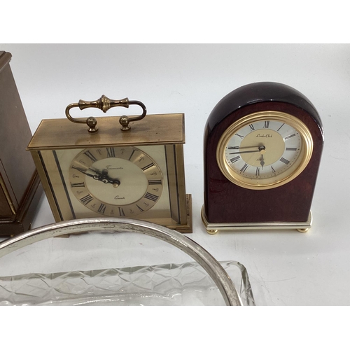 200 - A miscellaneous collecting of items to include glassware, a rumtopf lidded jar, mantle clocks and ot... 