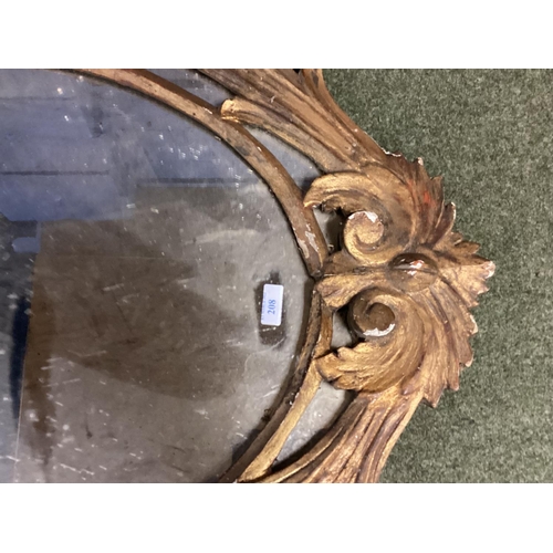 208 - Oval gilt framed mirror, with swags and garlands to each side and finial, as found  75cm W x 108cm H