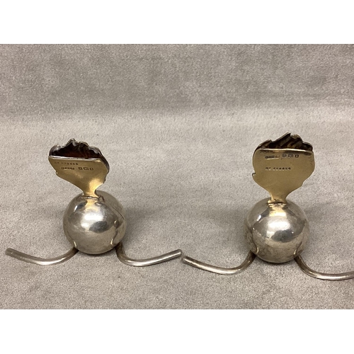 26 - A pair of filled Sterling silver menu holders, modelled as Grenadier Guard Grenades (Ball and flamin... 