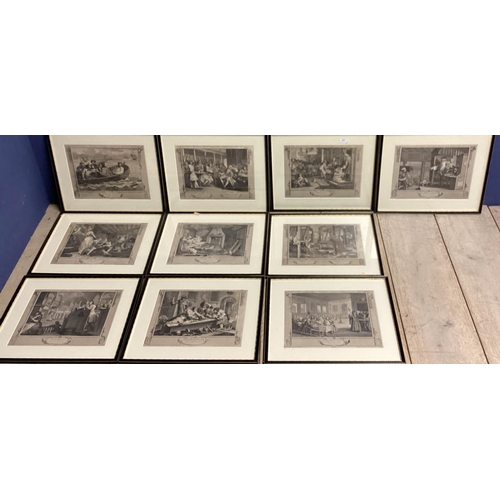 396 - Set of ten etching prints in black glazed frames stamped William Hogarth 25cm x 36cm