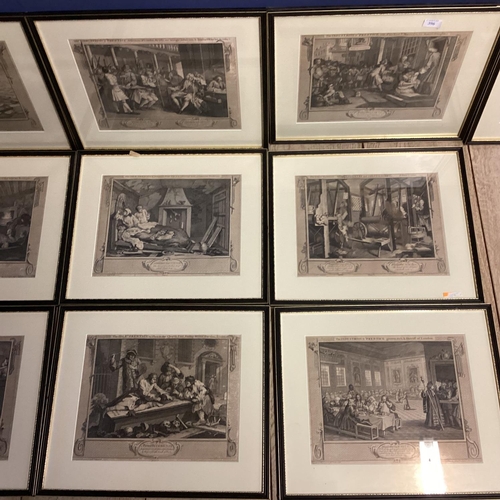 396 - Set of ten etching prints in black glazed frames stamped William Hogarth 25cm x 36cm