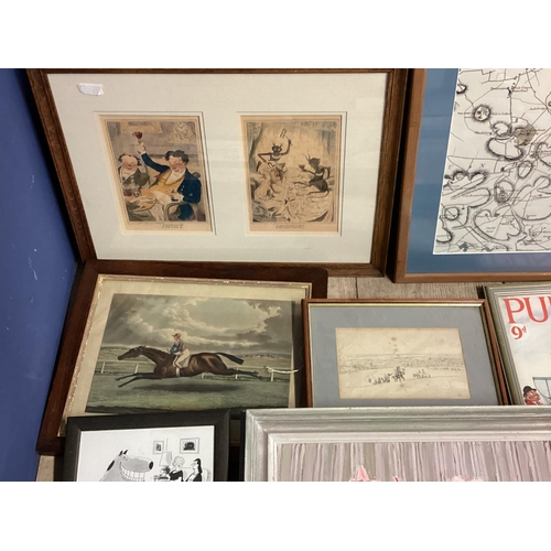 397 - Large collection of original artworks and prints to include equestrian still life and advertising pr... 