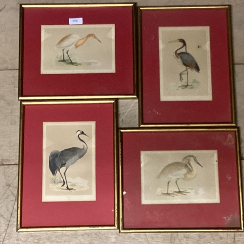 398 - Four early C20th book plates of exotic birds in gilt glazed frames, one missing glass 19cm x 13cm