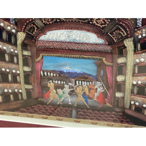 402 - Middle Eastern school Embroidery silk on papyrus of an interior theatre scene Opera house in Sicily ... 