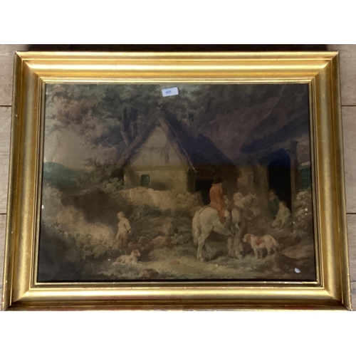 405 - Framed and glazed C19th etching print of a country scene 44cm x 58cm