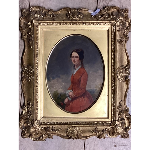 407 - Collection of pictured and prints to include an oil on board of a C19th lady in an oval gilt frame, ... 