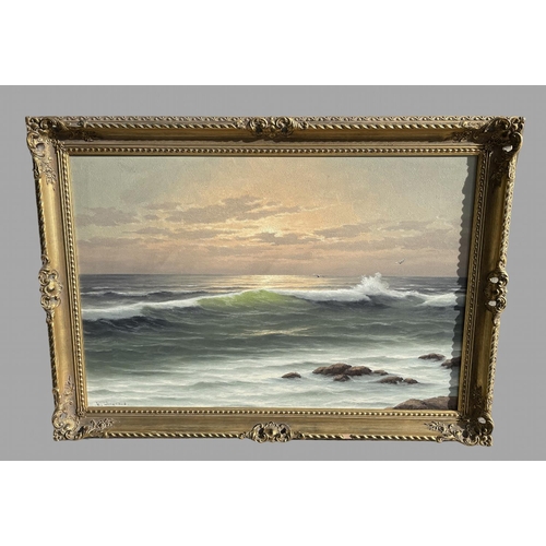 410 - A Large Seascape Oil on Canvas signed indistinctly Width 96 cm and Height 76 cm