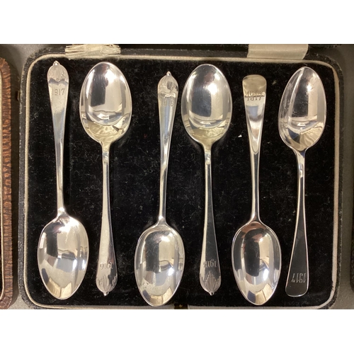 43 - Four boxed sets of sterling silver, tea and coffee spoons, various dates and makers   grams