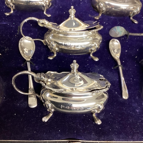 44 - A boxed sterling silver condiment set  by Walker and Hall, Chester, 1939    grams