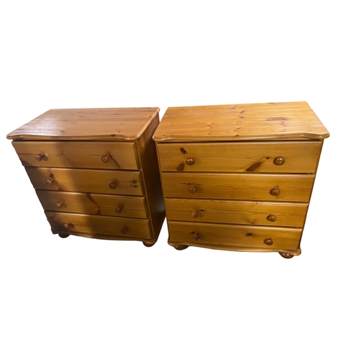 451 - SIX ITEMS of modern pine furniture including small wardrobe, two chest of drawers, trunk and bedside... 