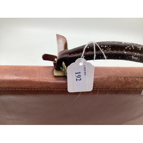 257 - A vintage tan leather attache or brief case, 43 x 37cm