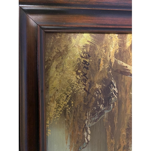 414 - Oil on canvas woodland scene signed lower left , in an unglazed wooden frame, 50 x 60cm; and an oil ... 