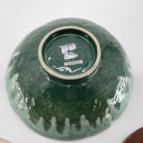 201 - A large Studio Pottery bowl together with a Delft Charger, and one other