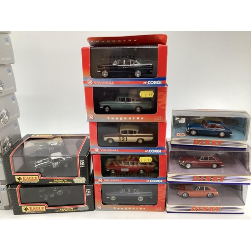 102 - Collection of boxed tin plate toy cars to include Matchbox, Dinky, Vanguard and other makers