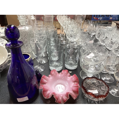 107 - A large collection of crystal glassware to include bowls brandy balloons hock glass and other items