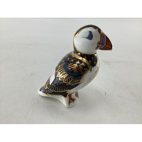 112 - Two Royal Crown Derby ceramic birds (a puffin and an owl)