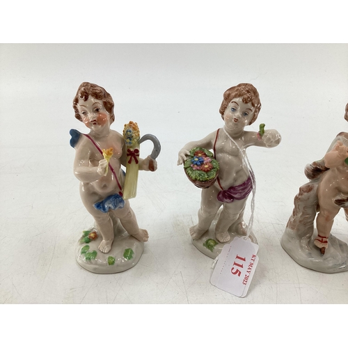 115 - Collection of 6, early C20th, Capodimonte figures to include a set of 4 cherubs