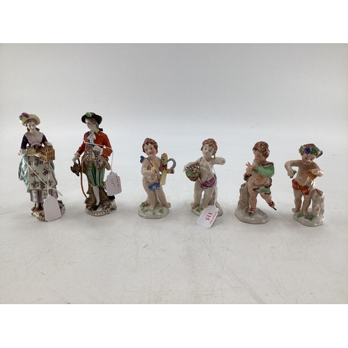 115 - Collection of 6, early C20th, Capodimonte figures to include a set of 4 cherubs