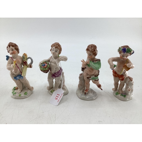 115 - Collection of 6, early C20th, Capodimonte figures to include a set of 4 cherubs