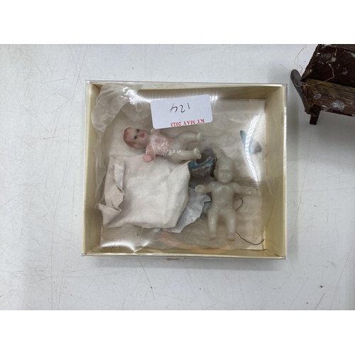 124 - Collection of plaster and ceramic figures to include pair of Bisque Royal Dux style classical figure... 