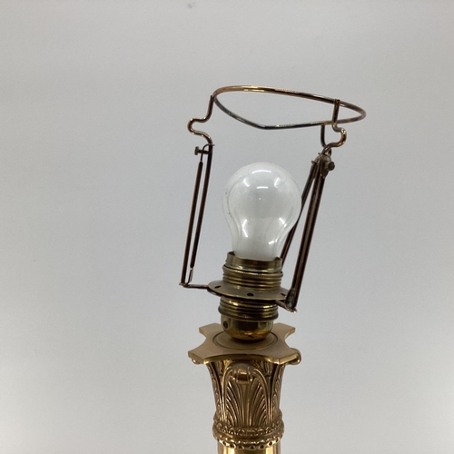 134 - Pair of gilt metal C19th century style column lamps with rectangular bases together with 1 similar 5... 