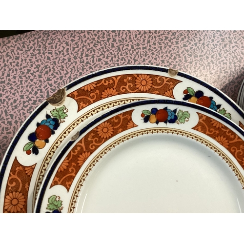 138 - A collection of mixed ceramics to include Imari plates, Burslem, Pamona dining set and other items